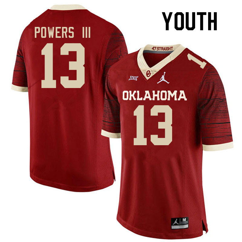 Youth #13 Reggie Powers III Oklahoma Sooners College Football Jerseys Stitched-Retro